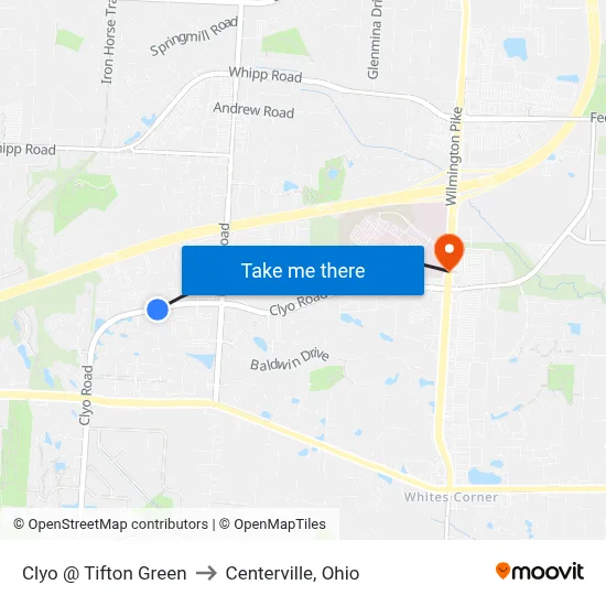 Clyo @ Tifton Green to Centerville, Ohio map