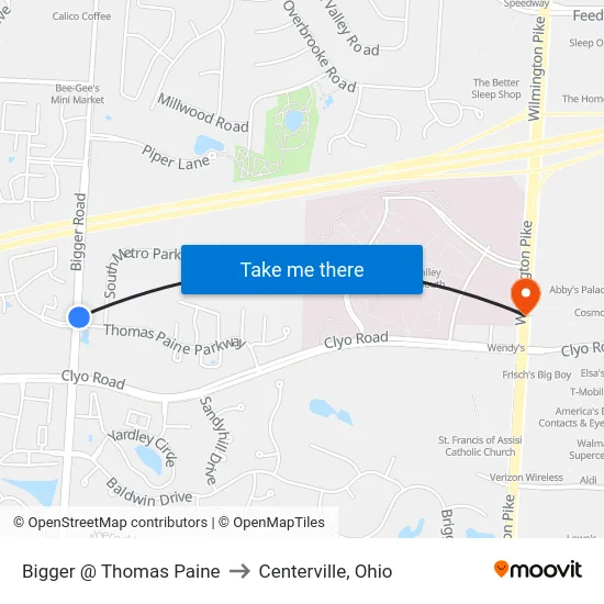 Bigger @ Thomas Paine to Centerville, Ohio map