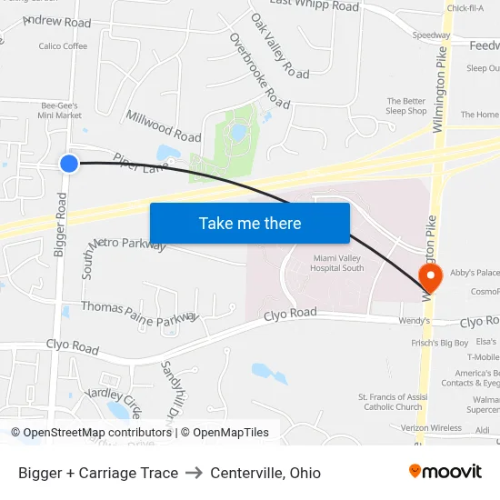 Bigger + Carriage Trace to Centerville, Ohio map