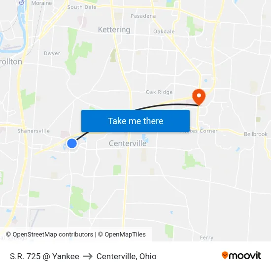 S.R. 725 @ Yankee to Centerville, Ohio map