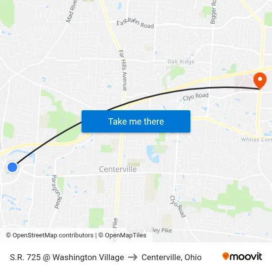 S.R. 725 @ Washington Village to Centerville, Ohio map