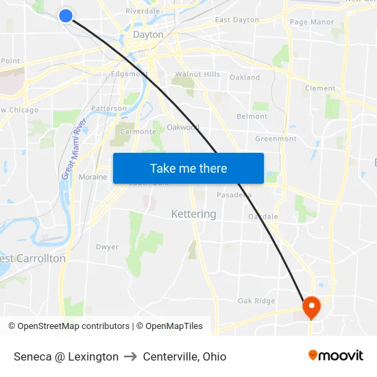 Seneca @ Lexington to Centerville, Ohio map