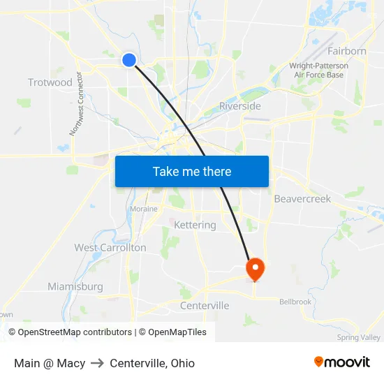 Main @ Macy to Centerville, Ohio map