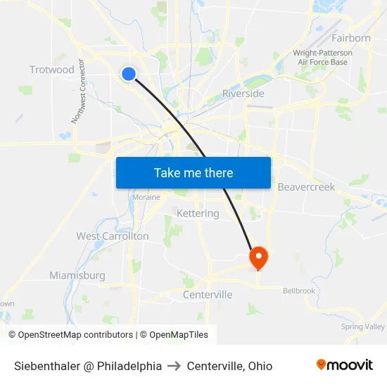 Siebenthaler @ Philadelphia to Centerville, Ohio map
