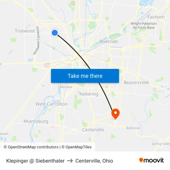 Klepinger @ Siebenthaler to Centerville, Ohio map