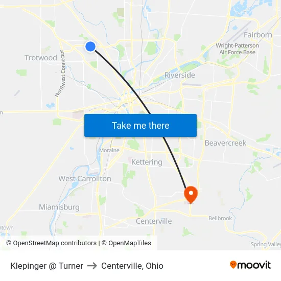 Klepinger @ Turner to Centerville, Ohio map