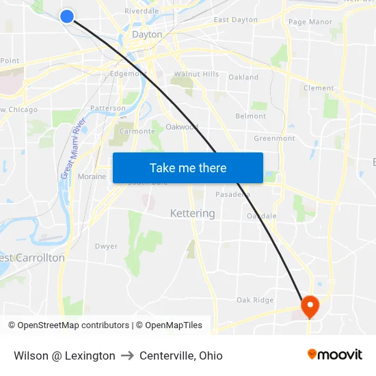 Wilson @ Lexington to Centerville, Ohio map