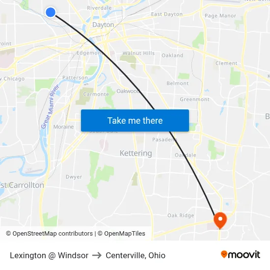 Lexington @ Windsor to Centerville, Ohio map