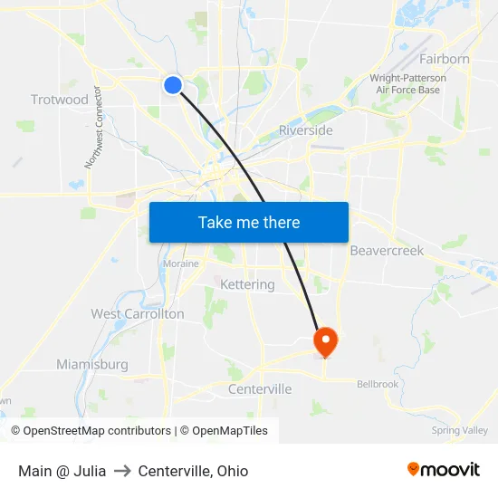 Main @ Julia to Centerville, Ohio map