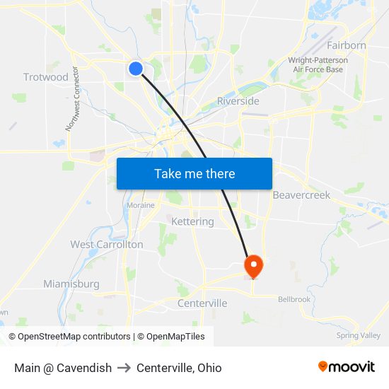 Main @ Cavendish to Centerville, Ohio map