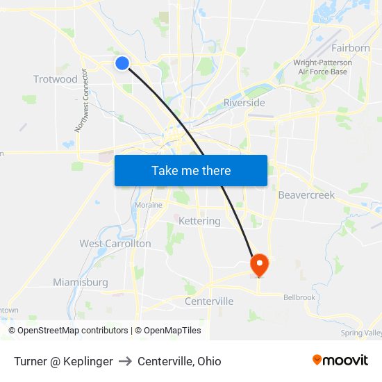 Turner @ Keplinger to Centerville, Ohio map