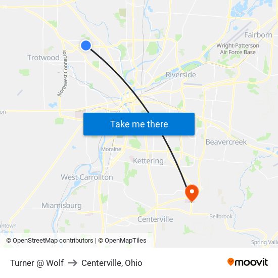 Turner @ Wolf to Centerville, Ohio map