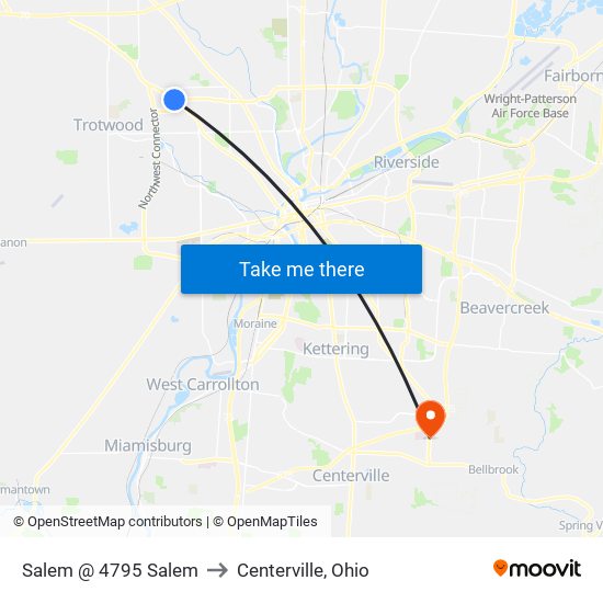 Salem @ 4795 Salem to Centerville, Ohio map