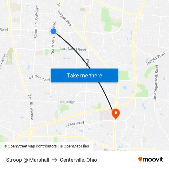 Stroop @ Marshall to Centerville, Ohio map