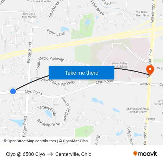 Clyo @ 6500 Clyo to Centerville, Ohio map