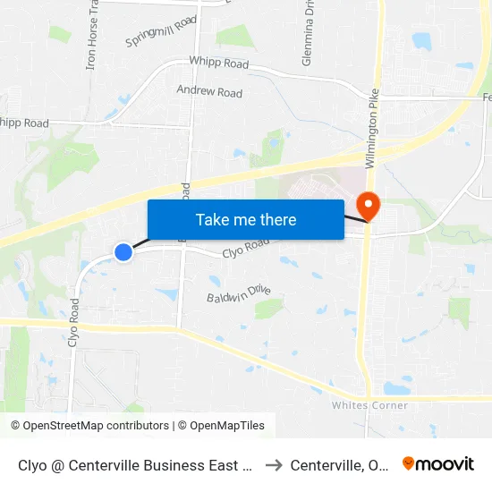Clyo @ Centerville Business East End to Centerville, Ohio map