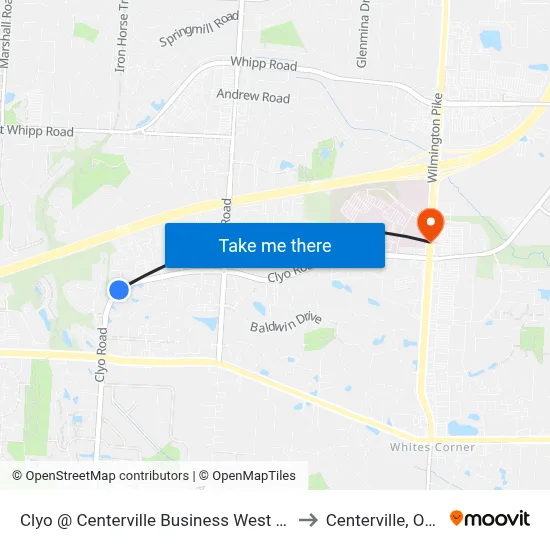 Clyo @ Centerville Business West End to Centerville, Ohio map