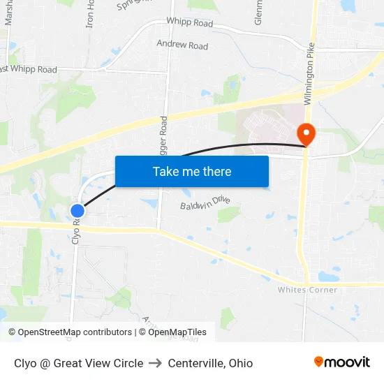 Clyo @ Great View Circle to Centerville, Ohio map