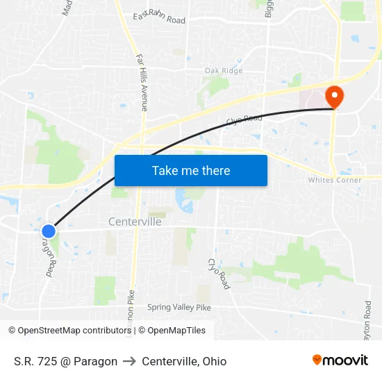 S.R. 725 @ Paragon to Centerville, Ohio map
