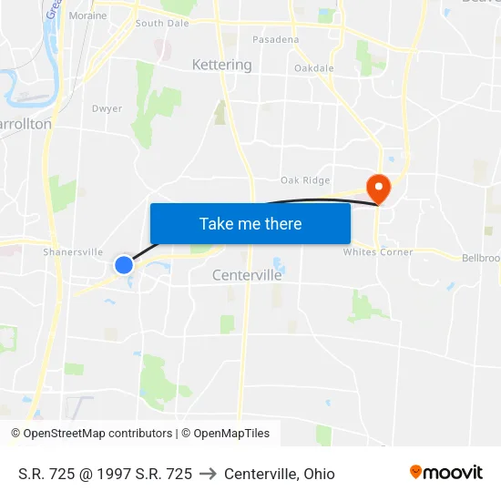 S.R. 725 @ 1997 S.R. 725 to Centerville, Ohio map