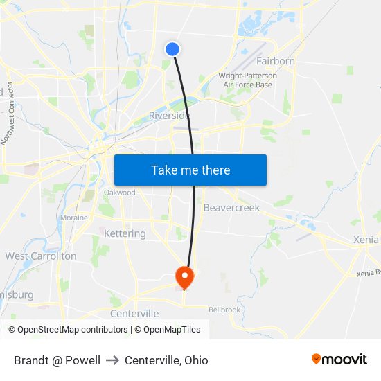 Brandt @ Powell to Centerville, Ohio map