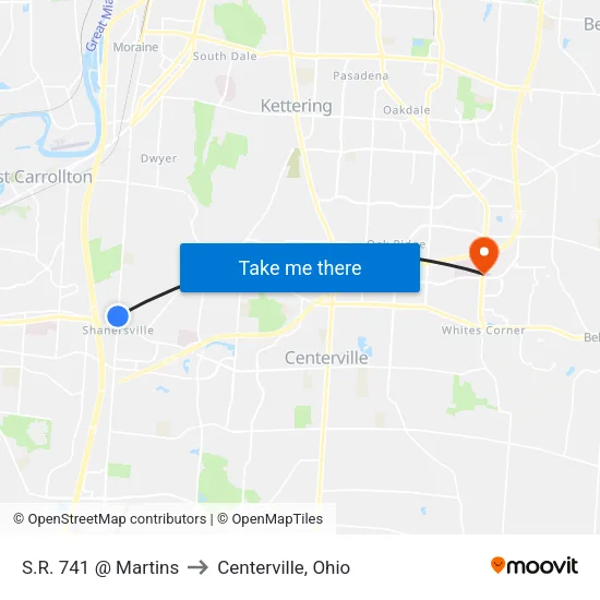 S.R. 741 @ Martins to Centerville, Ohio map