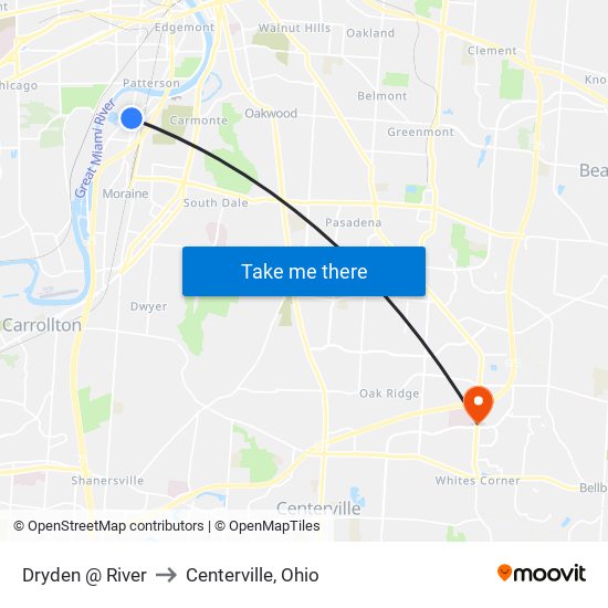 Dryden @ River to Centerville, Ohio map