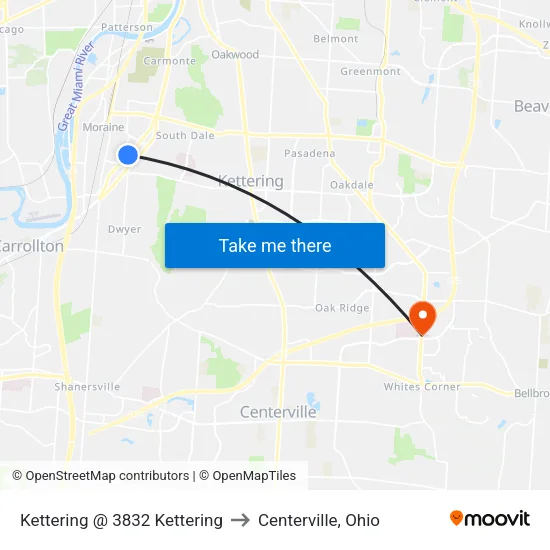 Kettering @ 3832 Kettering to Centerville, Ohio map