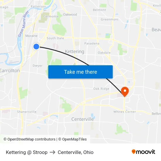 Kettering @ Stroop to Centerville, Ohio map