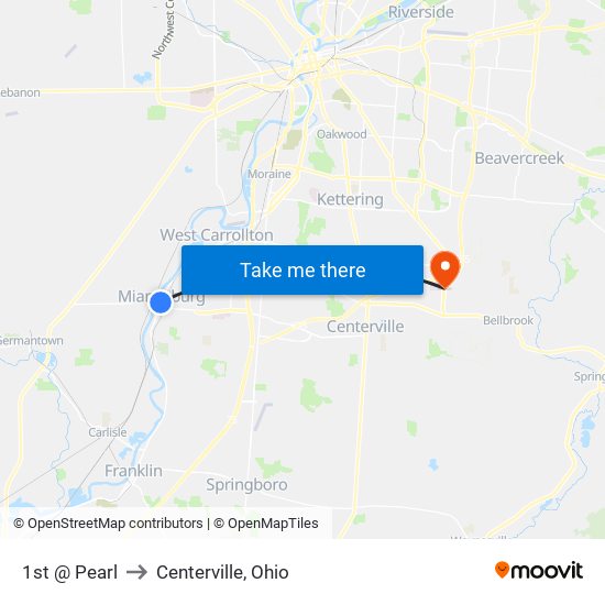 1st @ Pearl to Centerville, Ohio map