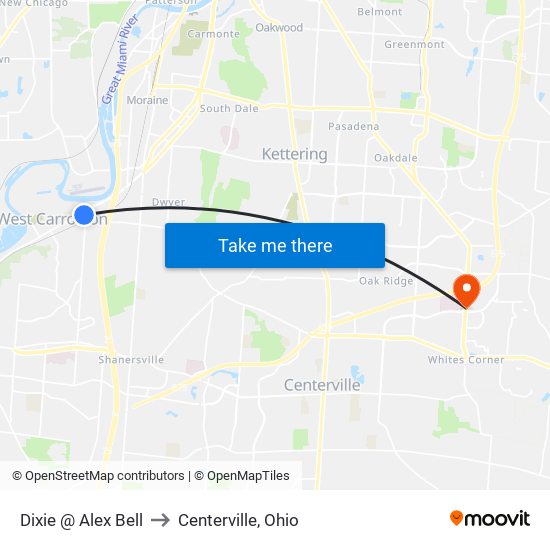 Dixie @ Alex Bell to Centerville, Ohio map