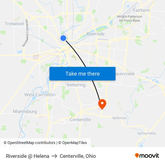 Riverside @ Helena to Centerville, Ohio map