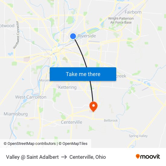 Valley @ Saint Adalbert to Centerville, Ohio map