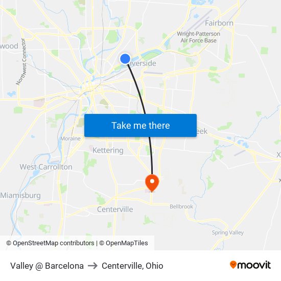 Valley @ Barcelona to Centerville, Ohio map