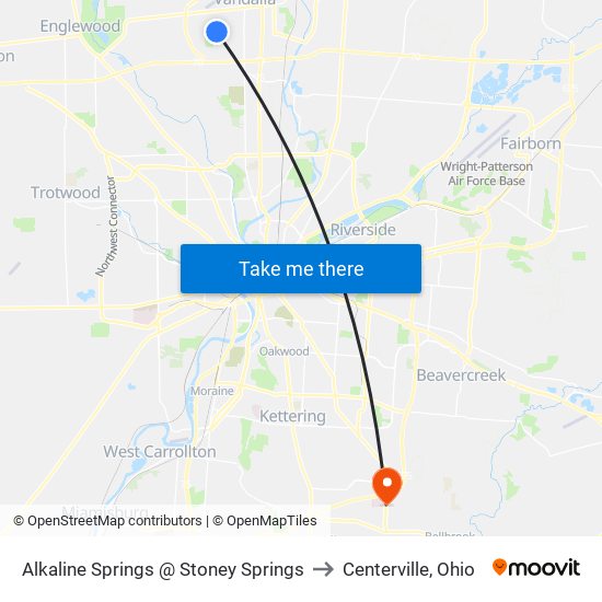 Alkaline Springs @ Stoney Springs to Centerville, Ohio map