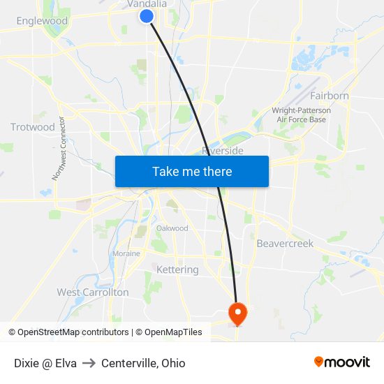 Dixie @ Elva to Centerville, Ohio map