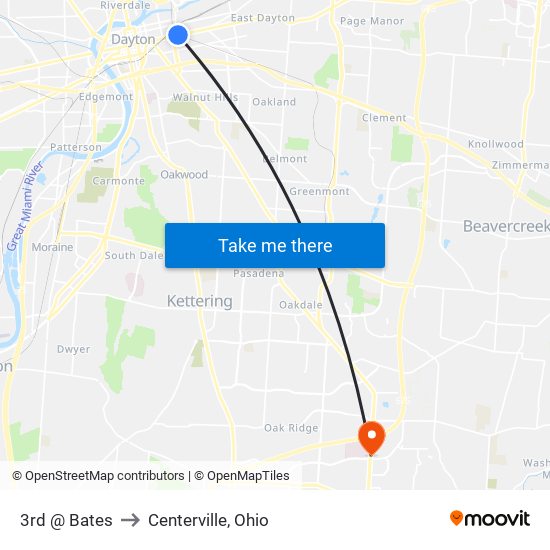 3rd @ Bates to Centerville, Ohio map