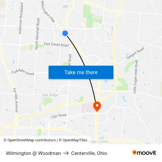 Wilmington @ Woodman to Centerville, Ohio map
