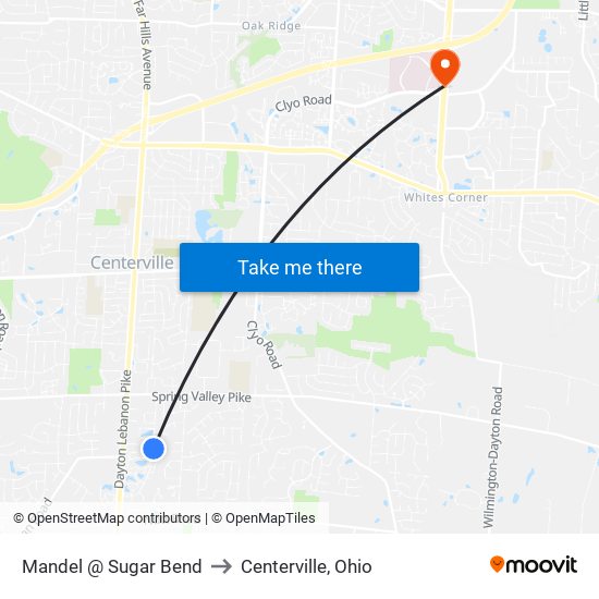 Mandel @ Sugar Bend to Centerville, Ohio map