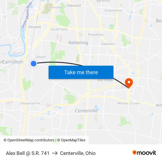 Alex Bell @ S.R. 741 to Centerville, Ohio map