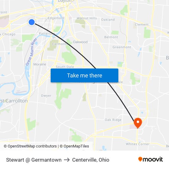 Stewart @ Germantown to Centerville, Ohio map