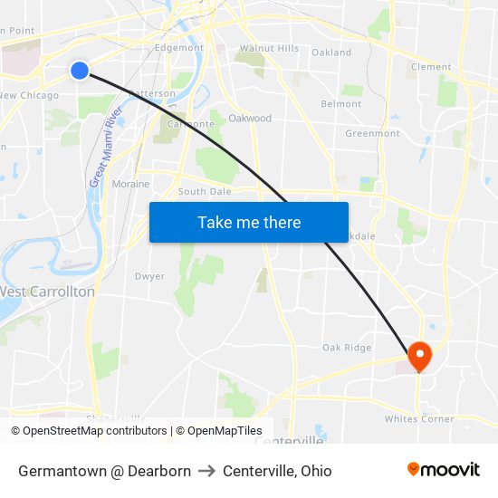 Germantown @ Dearborn to Centerville, Ohio map