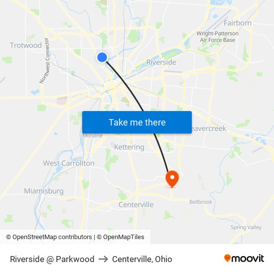 Riverside @ Parkwood to Centerville, Ohio map