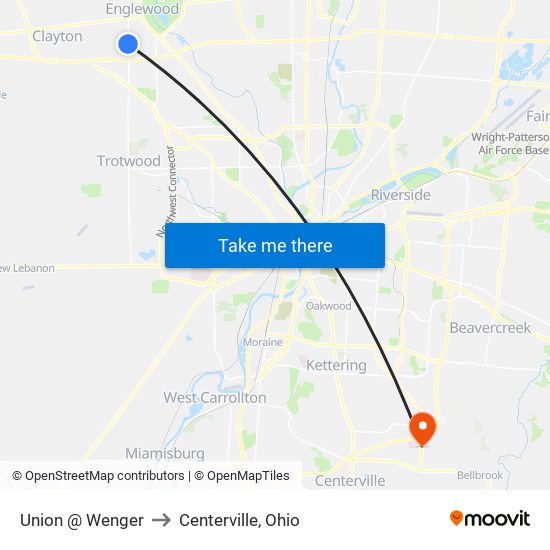 Union @ Wenger to Centerville, Ohio map