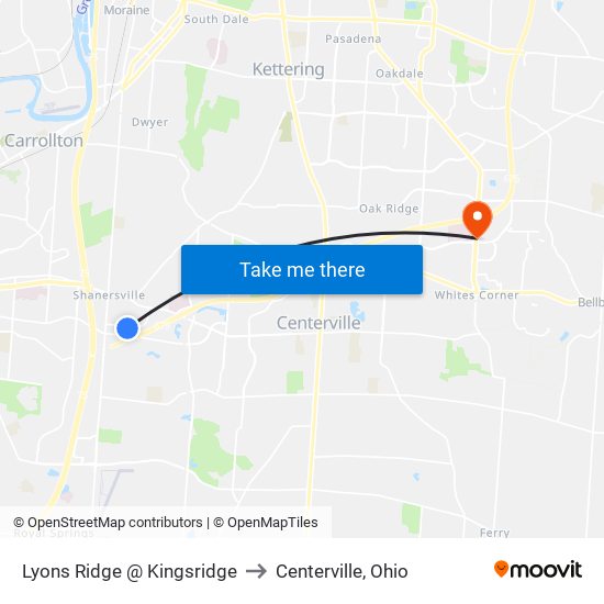 Lyons Ridge @ Kingsridge to Centerville, Ohio map