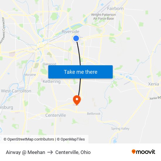 Airway @ Meehan to Centerville, Ohio map