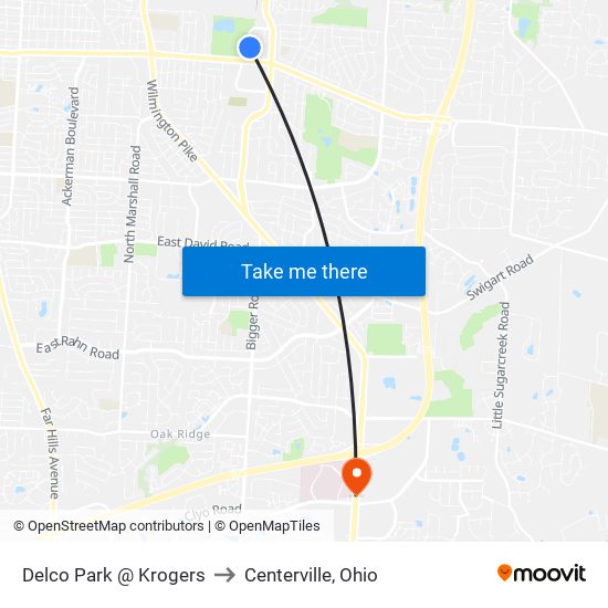 Delco Park @ Krogers to Centerville, Ohio map