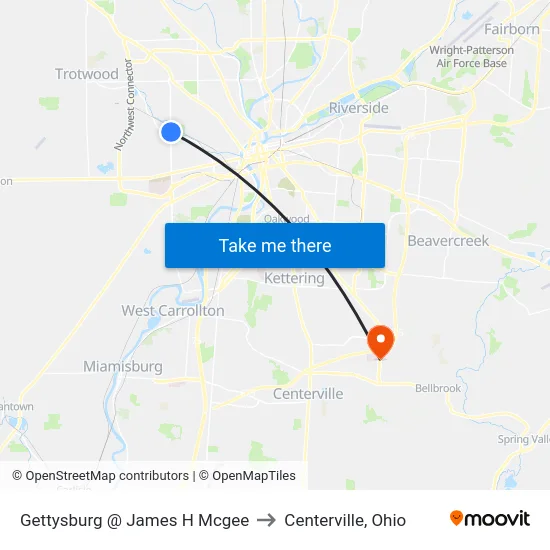Gettysburg @  James H Mcgee to Centerville, Ohio map