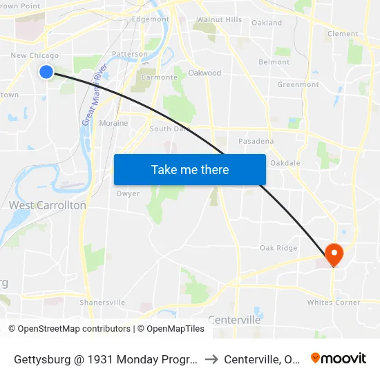 Gettysburg @ 1931 Monday Program to Centerville, Ohio map