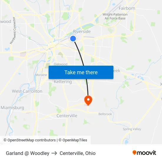 Garland @ Woodley to Centerville, Ohio map